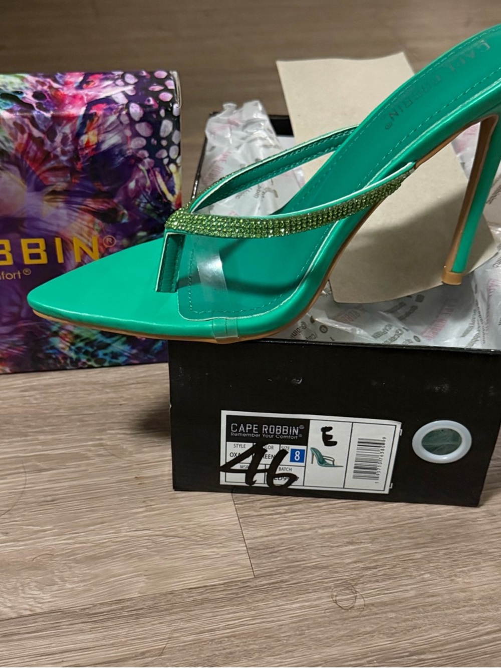 Brand new Cape Robbin green rhinestone strap heels, never worn